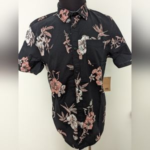 Vans men's short sleeve button shirt large black Hawaiian print cotton